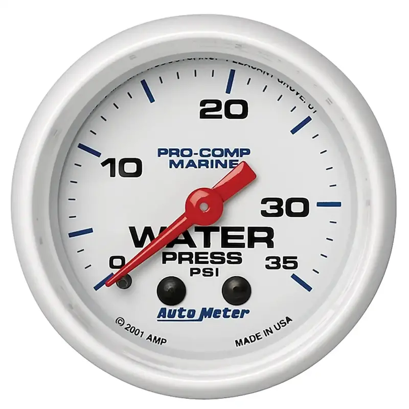 Autometer 200772 Marine-Grade Mechanical Water Pressure Gauge — 2-1/16" Dial, 35 Psi Range, White Face 1