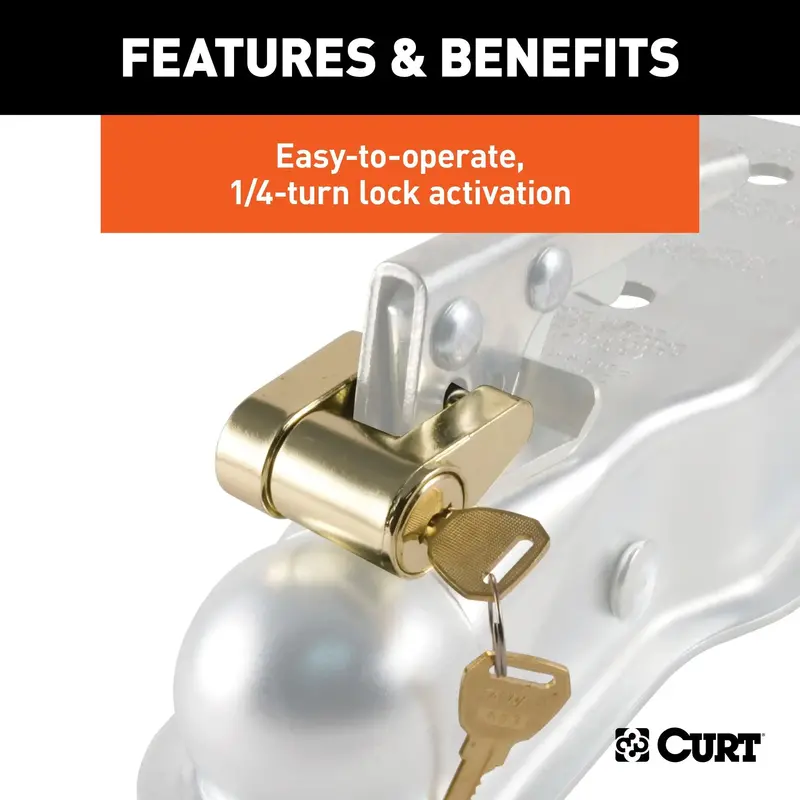 Curt Coupler Lock With Brass Plating – 1/4" Pin, 3/4" Latch Span, Padlock-Compatible 1