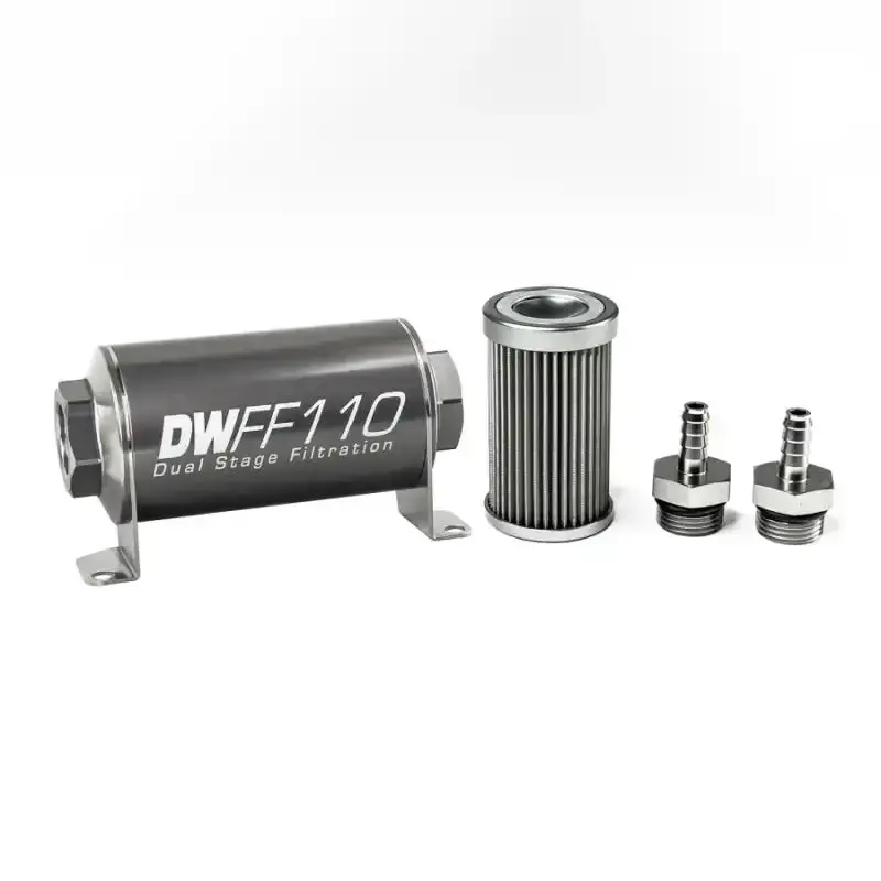 Deatschwerks 5/16" Stainless Steel Inline Fuel Filter Housing — 40-Micron, 110Mm Length, Universal Fit 1