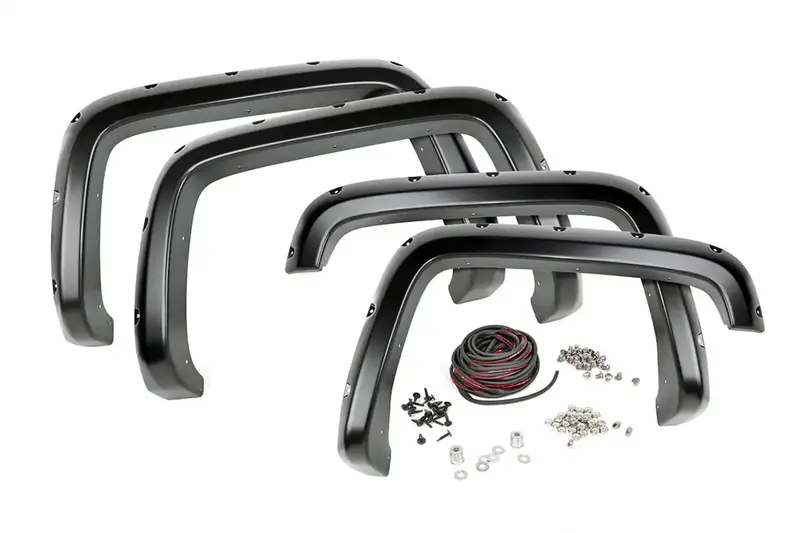 Rough Country Pocket Fender Flares – Flat Black, Rivet-Style, Bolt-On Fitment 1